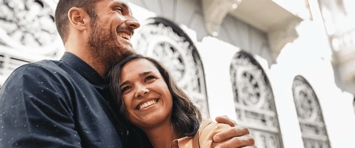 Close-up of a couple laughing together