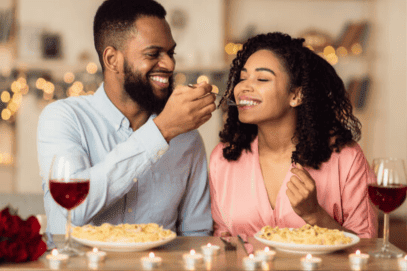 Couple sharing a romantic dinner